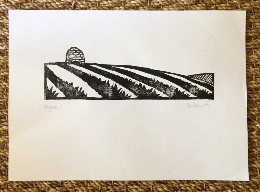 Vignes : linogravure d'une vignoble